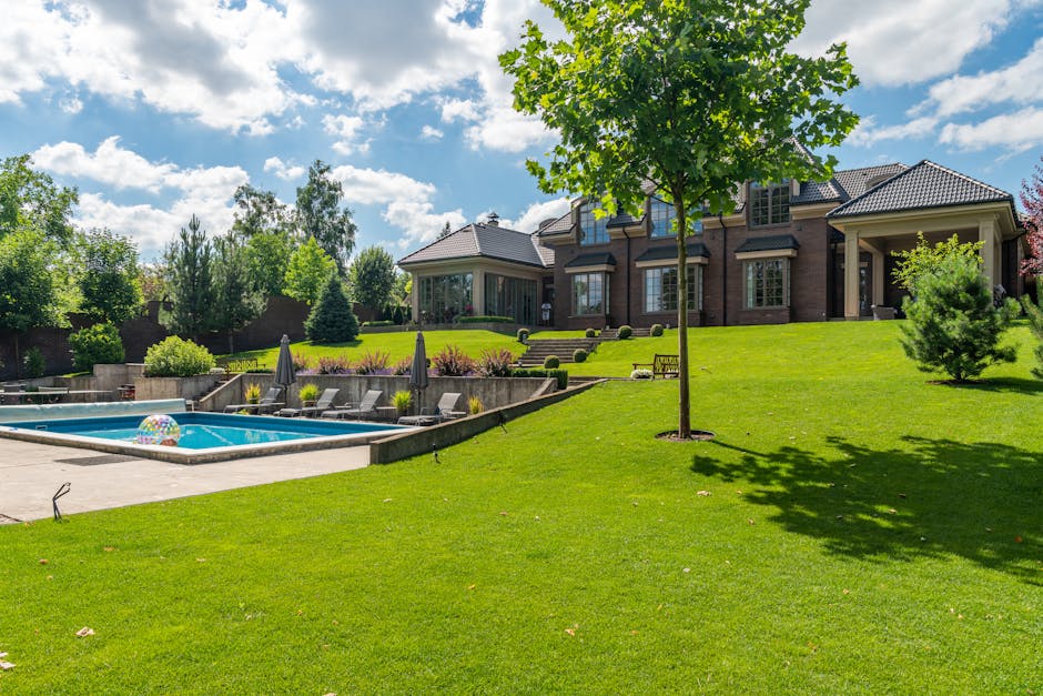 Perfectly manicured green lawn in a suburban neighborhood